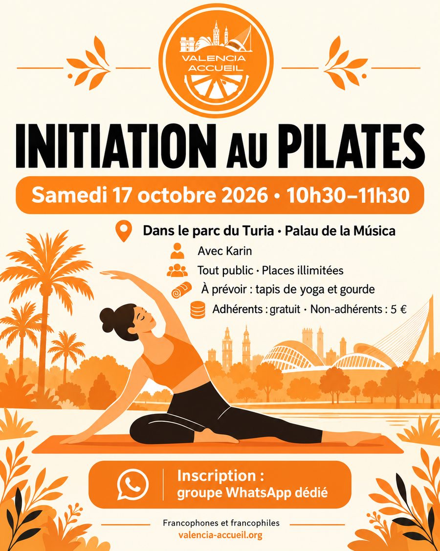 Affiche Initiation au Pilates au parc du Turia, samedi 17 octobre 2026